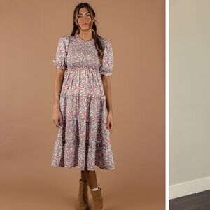 Roolee smocked floral dress size large NWT